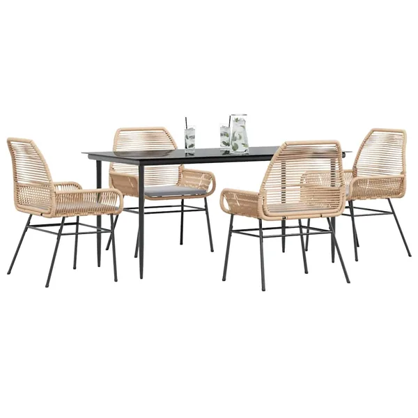 Ensemble à manger jardin coussins 5pcs marron poly rotin verre
