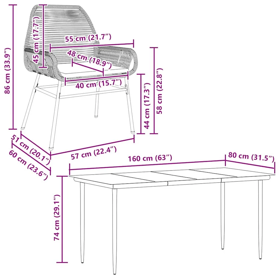 Ensemble à manger jardin coussins 5pcs marron poly rotin verre - 10