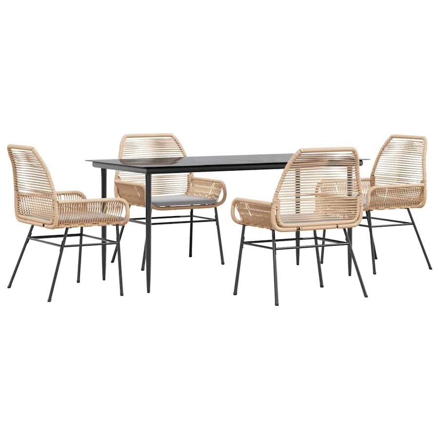 Ensemble à manger jardin coussins 5pcs marron poly rotin verre - 2
