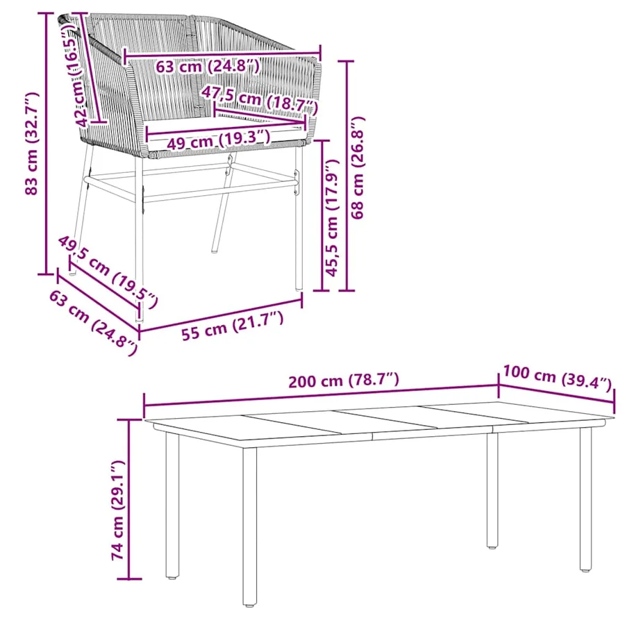 Ensemble à manger jardin coussins 7pcs marron poly rotin verre - 10