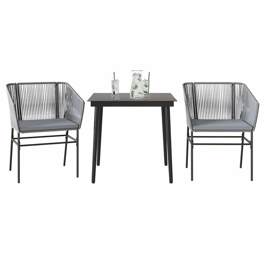 Ensemble à manger jardin coussins 3 pcs gris poly rotin verre