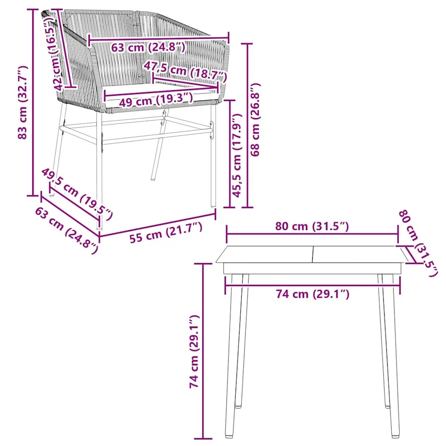 Ensemble à manger jardin coussins 3 pcs gris poly rotin verre - 10