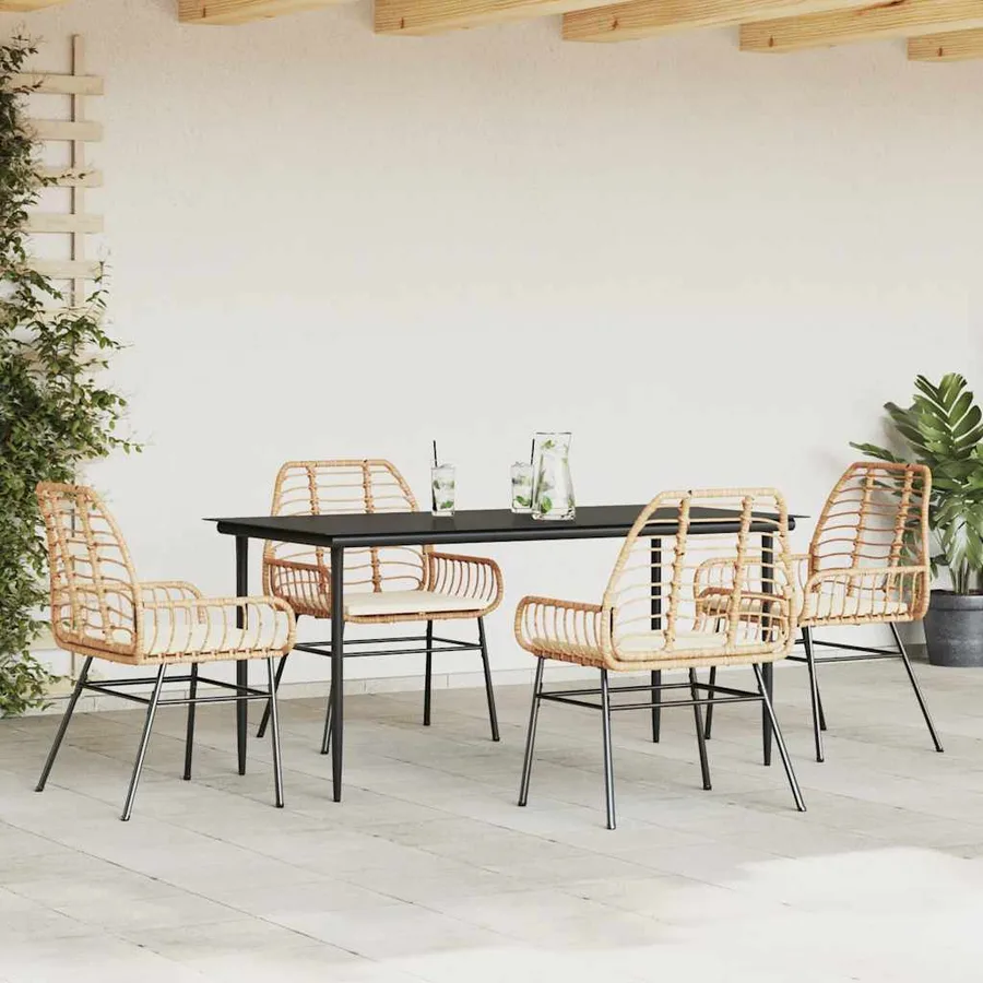 Ensemble à manger jardin coussins 5pcs marron poly rotin verre - 3