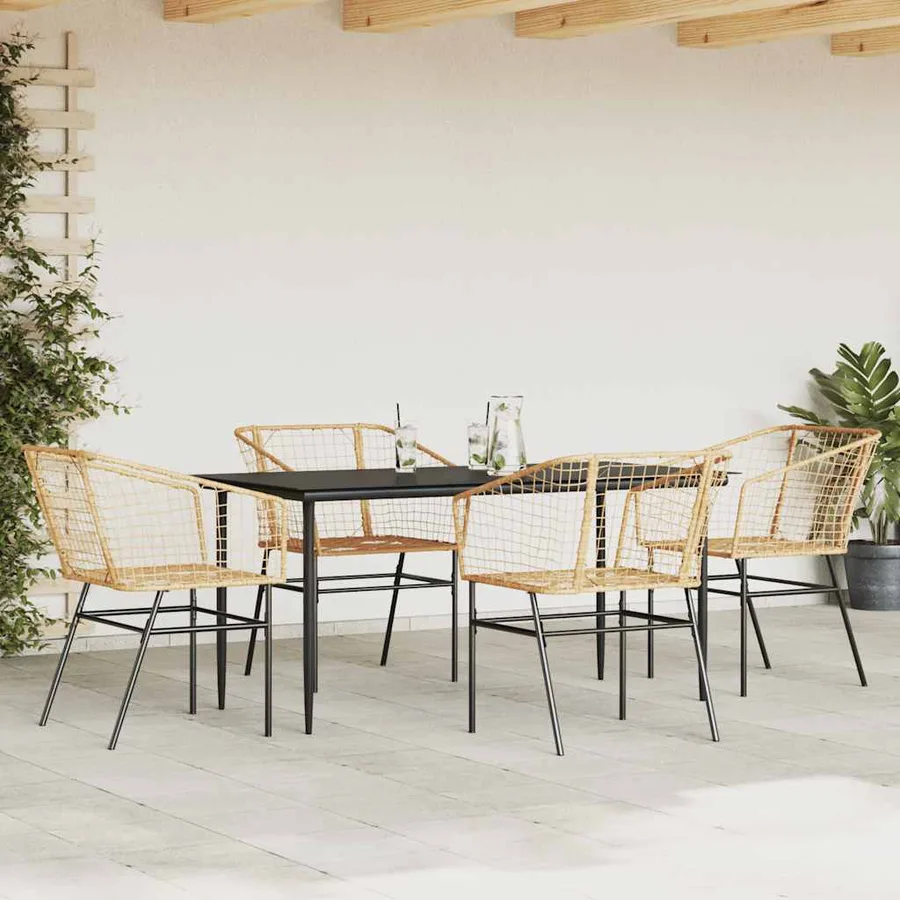 Ensemble à manger jardin 5pcs marron poly rotin verre - 3
