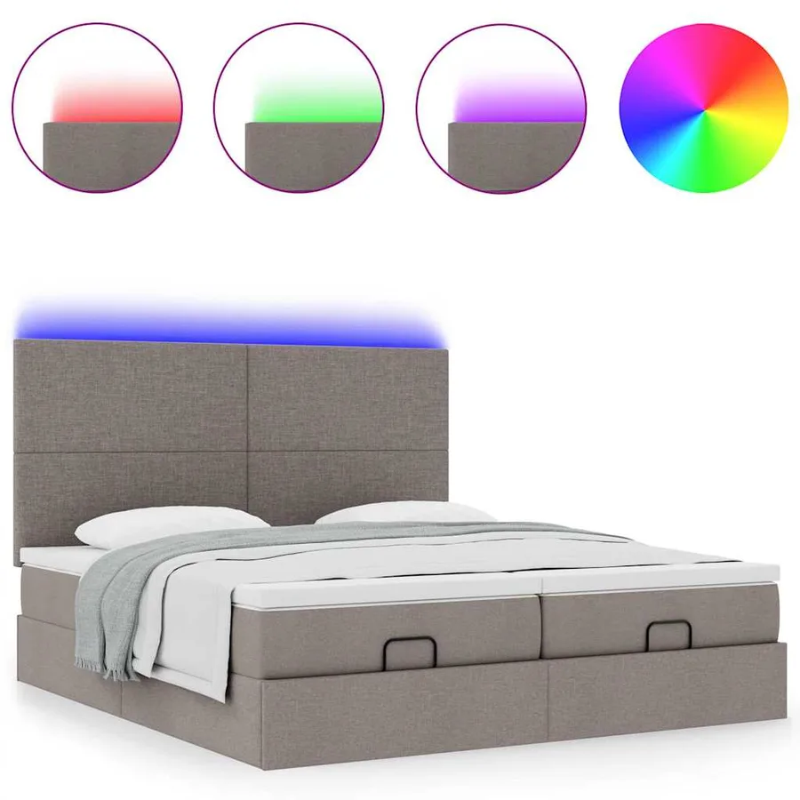 Cadre de lit ottoman avec matelas taupe 200x200cm tissu - 5