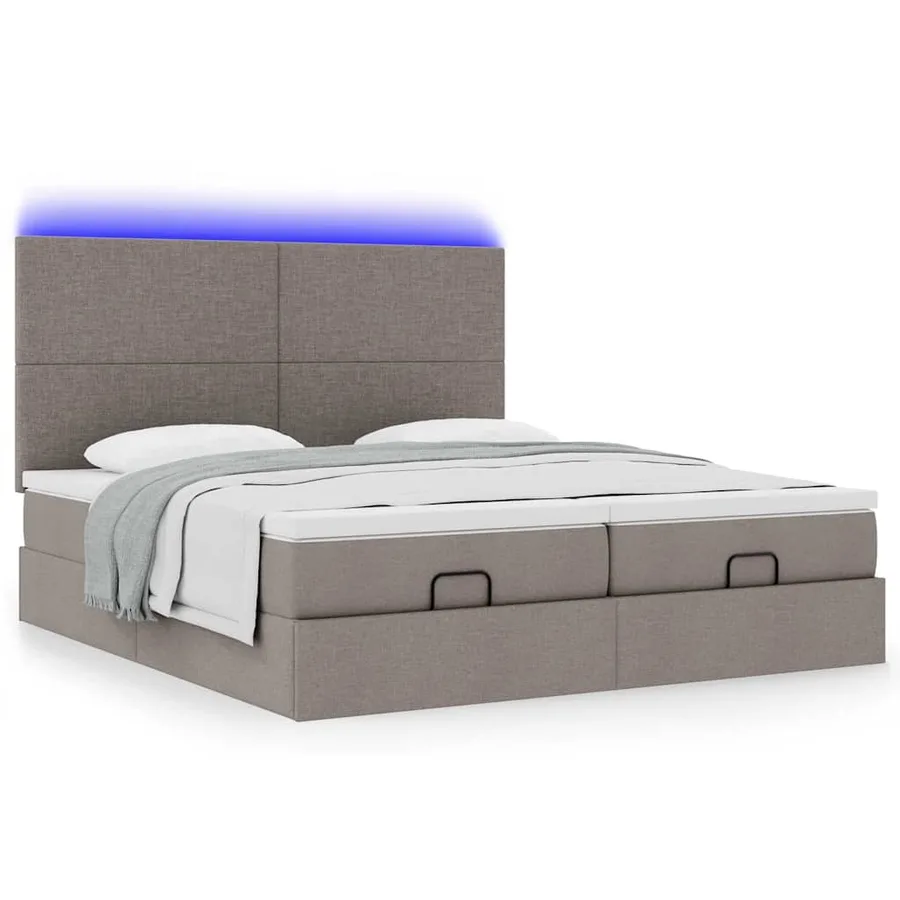 Cadre de lit ottoman avec matelas taupe 200x200cm tissu - 6