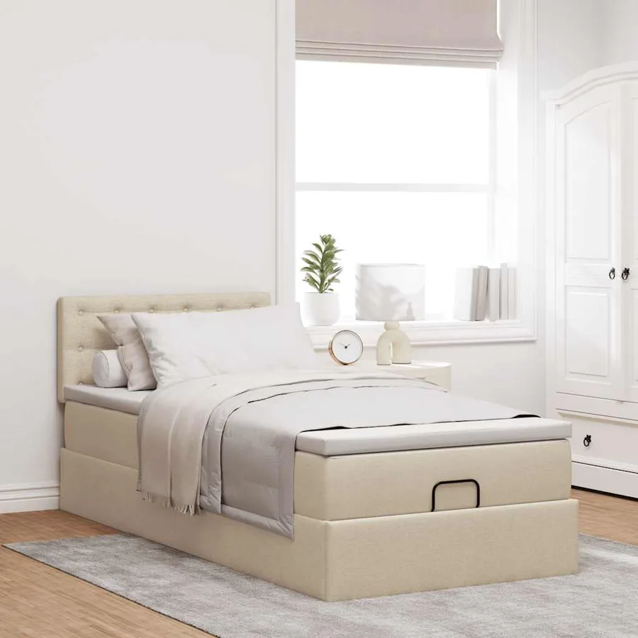 Lit ottoman avec matelas crème 100x200 cm tissu - 4
