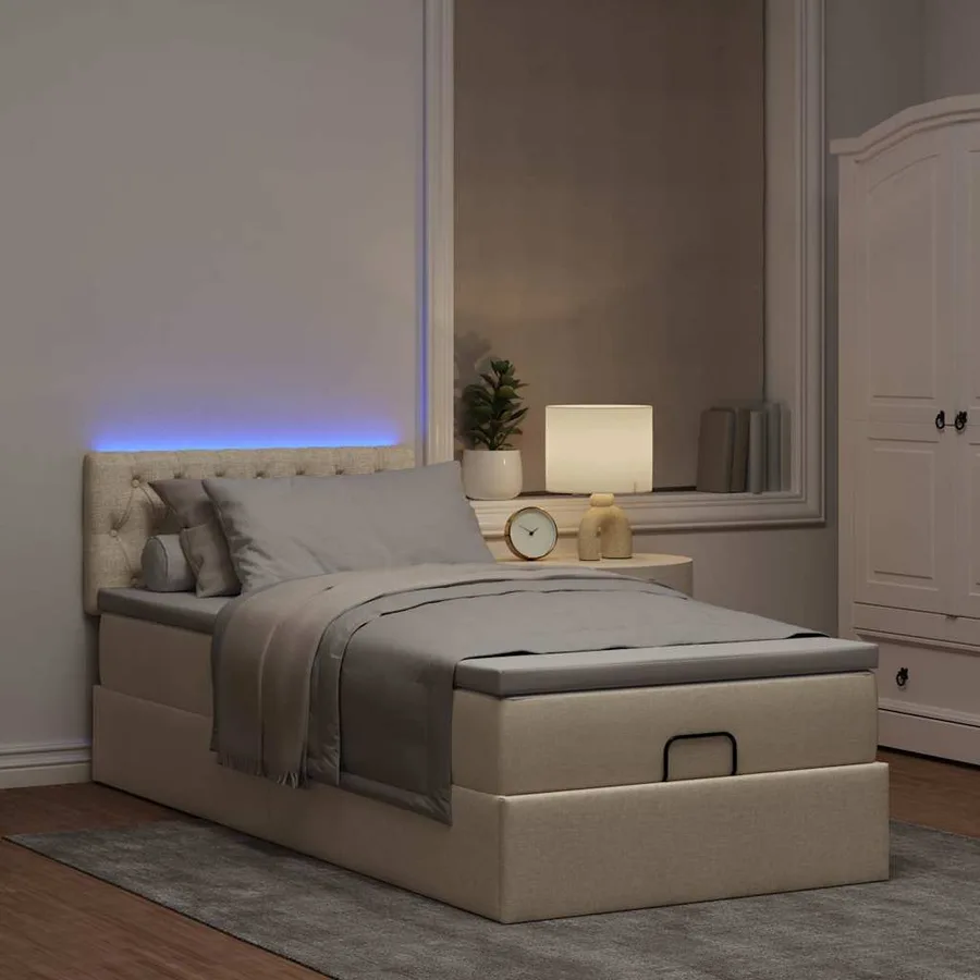 Lit ottoman avec matelas crème 100x200 cm tissu - 3