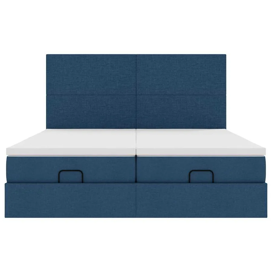 Cadre de lit ottoman avec matelas bleu 200x200cm tissu - 7
