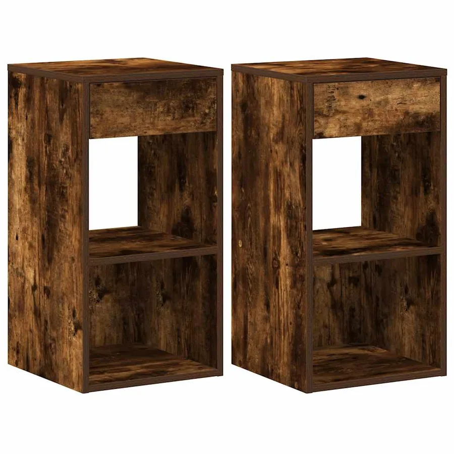 Tables de chevet avec tiroir 2 pcs chêne fumé 35x34x66,5 cm - 2