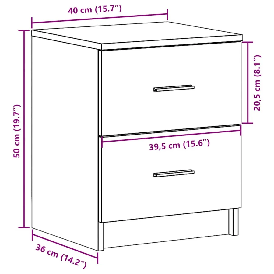 Tables de chevet (lot de 2) avec 2 tiroirs noires 40 x 36 x 50 cm - 12
