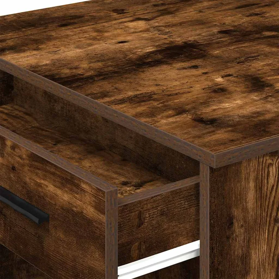 Bureau avec tiroir et étagère chêne fumé bois d'ingénierie - 8