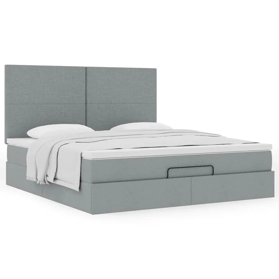 Cadre de lit ottoman et matelas gris clair 160x200cm tissu - 4