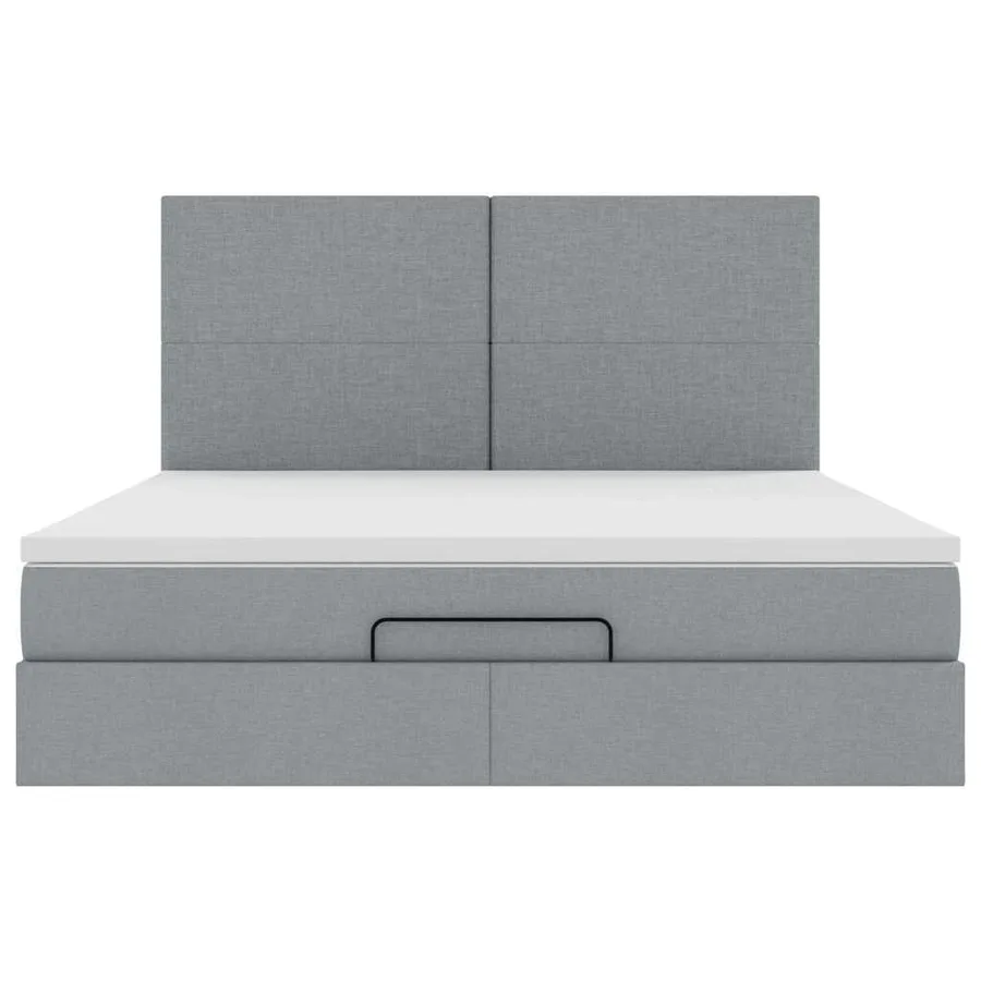 Cadre de lit ottoman et matelas gris clair 160x200cm tissu - 7
