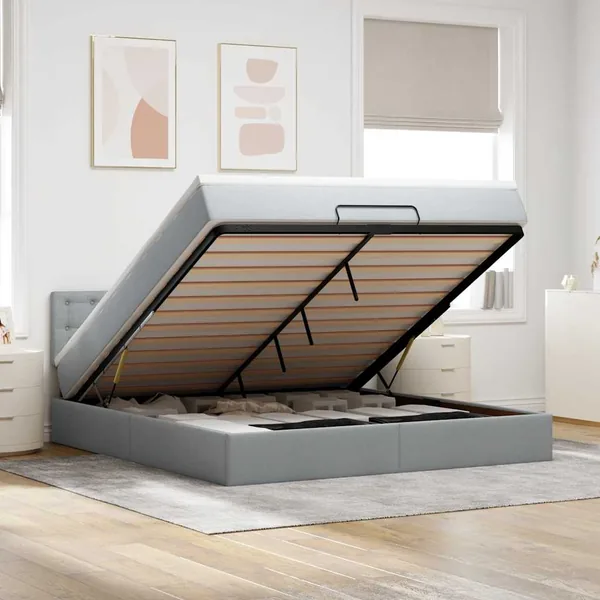 Lit ottoman avec matelas gris clair 160x200 cm tissu