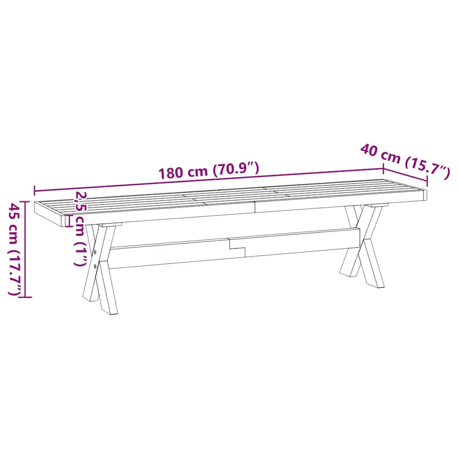 Banc à manger NOAIN pieds en forme de X 180x40x45 cm massif pin - 9