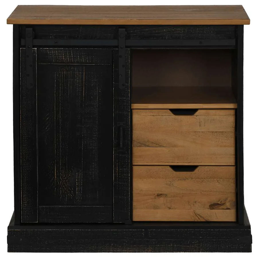 Buffet HALDEN porte coulissante noir 80x40x80 cm bois massif - 3