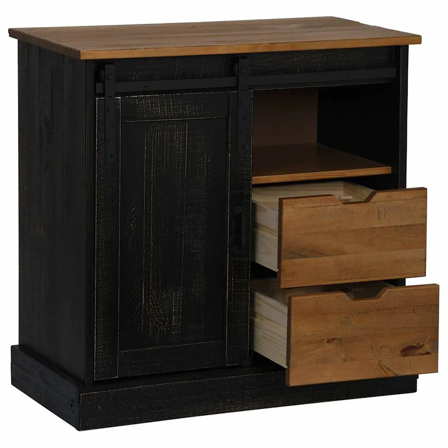Buffet HALDEN porte coulissante noir 80x40x80 cm bois massif - 4