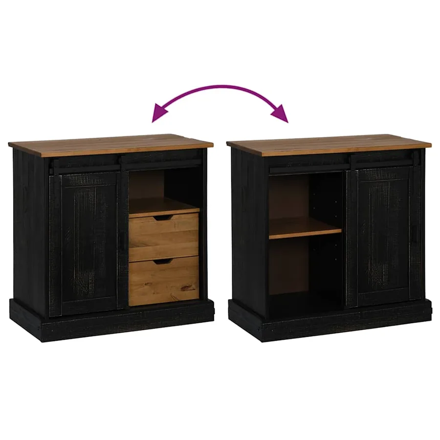 Buffet HALDEN porte coulissante noir 80x40x80 cm bois massif - 7