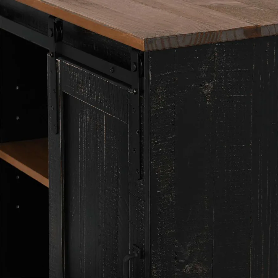 Buffet HALDEN porte coulissante noir 80x40x80 cm bois massif - 8