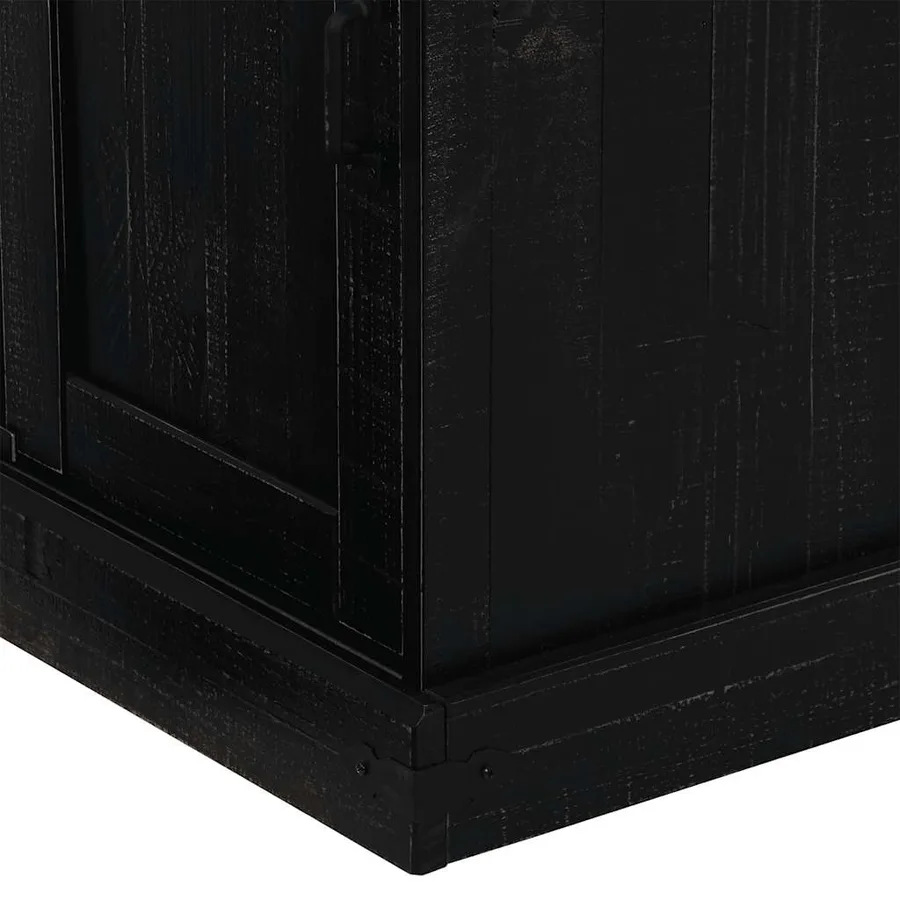 Buffet HALDEN porte coulissante noir 80x40x80 cm bois massif - 9