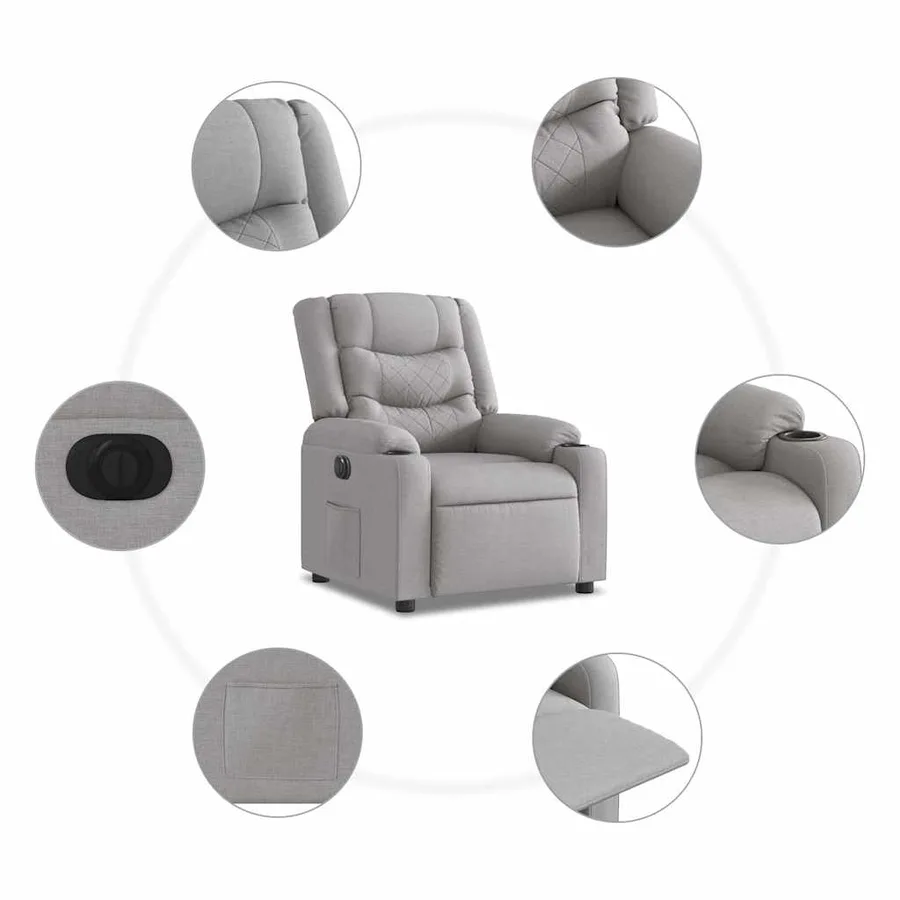 Fauteuil inclinable électrique gris nuage tissu - 13