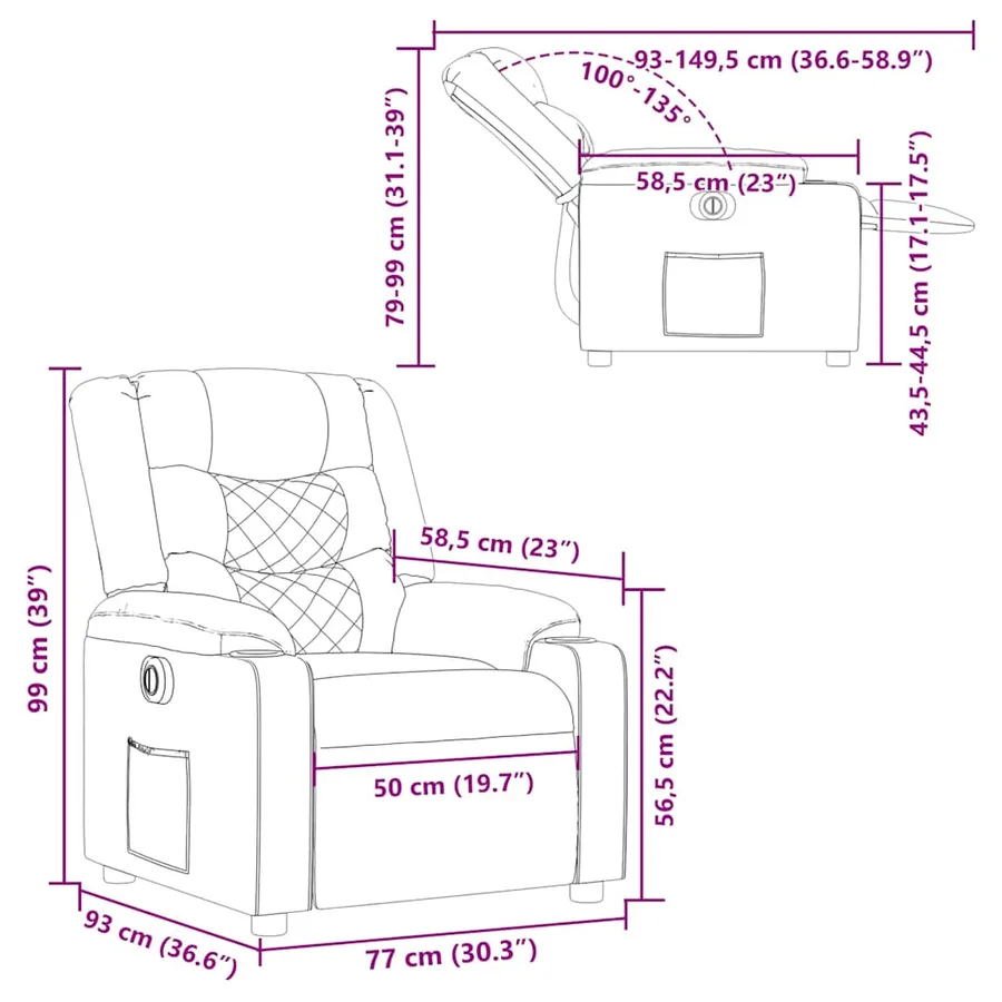 Fauteuil inclinable électrique gris nuage tissu - 16
