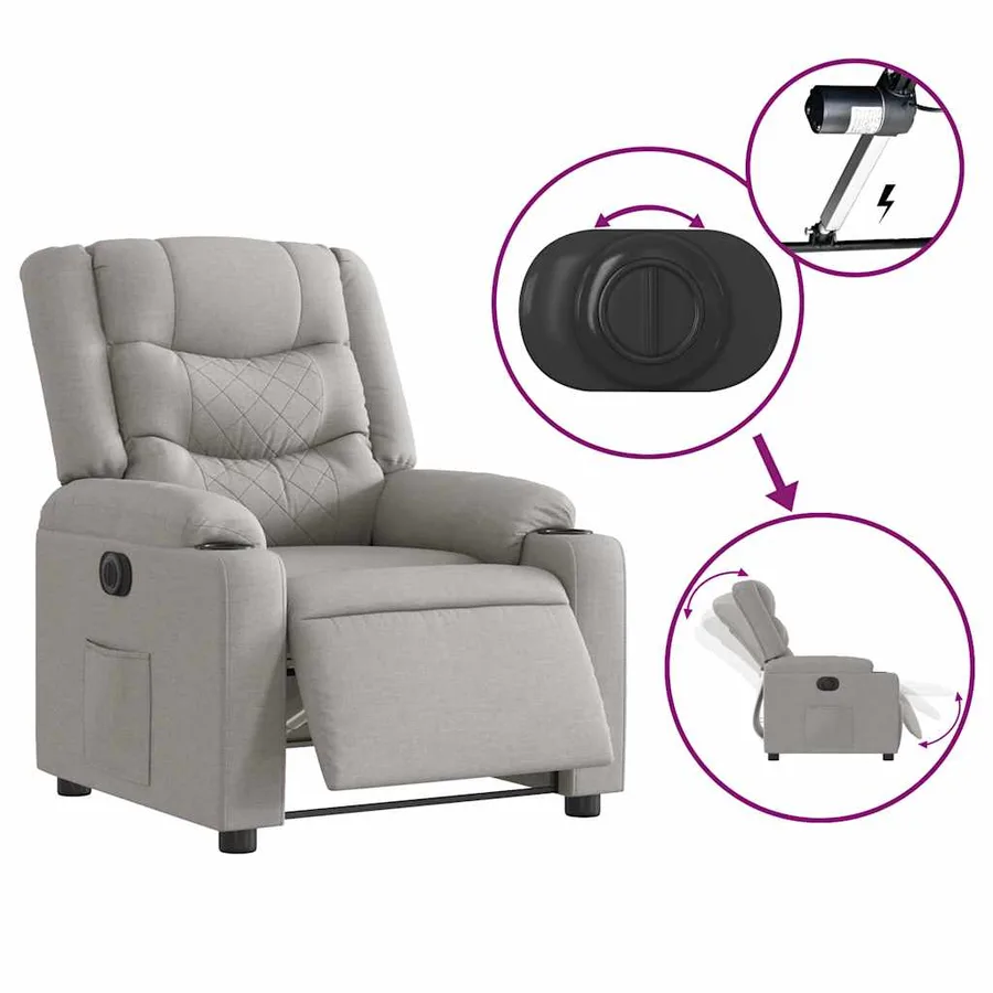 Fauteuil inclinable électrique gris nuage tissu - 9