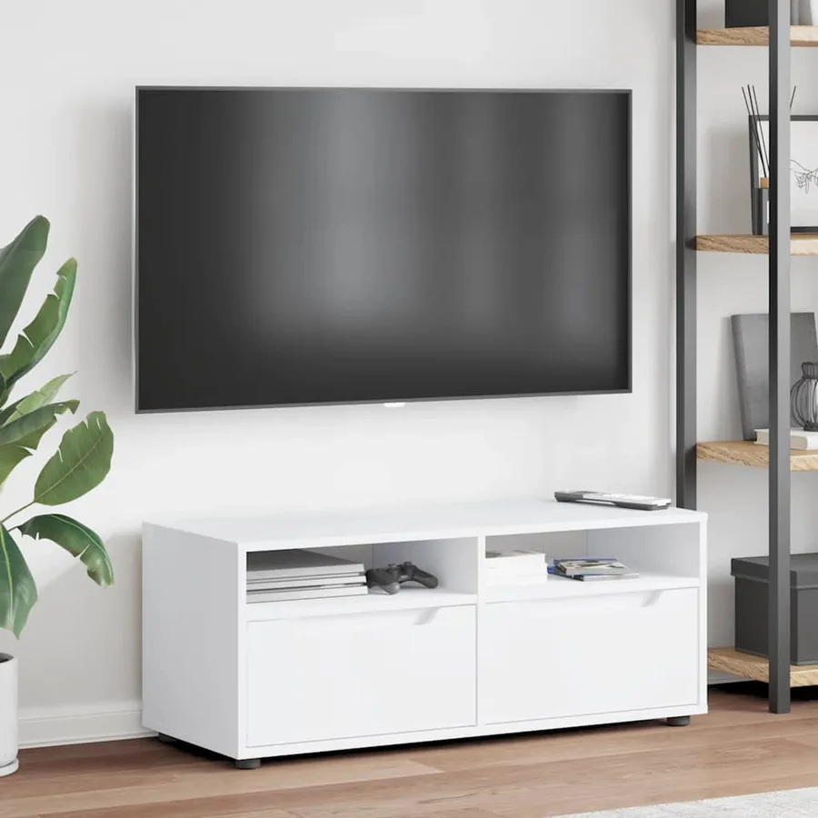 Meuble TV VISNES blanc 100x40x38 cm bois d'ingénierie - 4