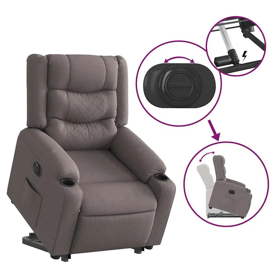 Fauteuil inclinable électrique taupe tissu - 11