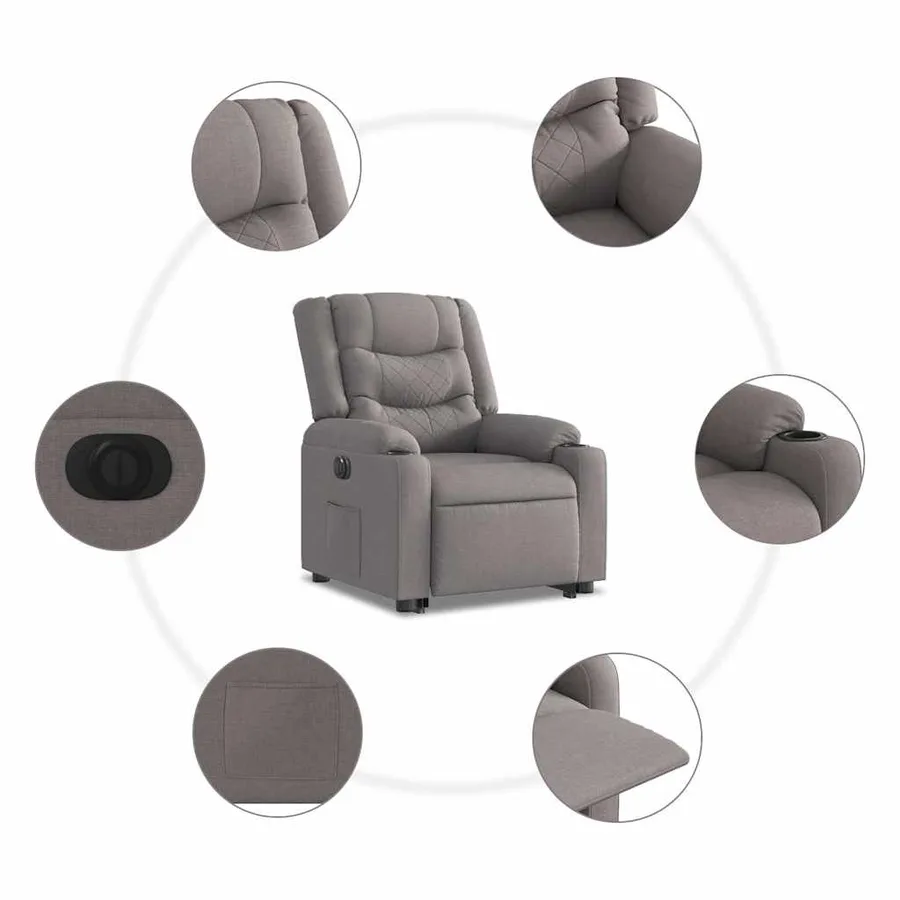 Fauteuil inclinable électrique taupe tissu - 14