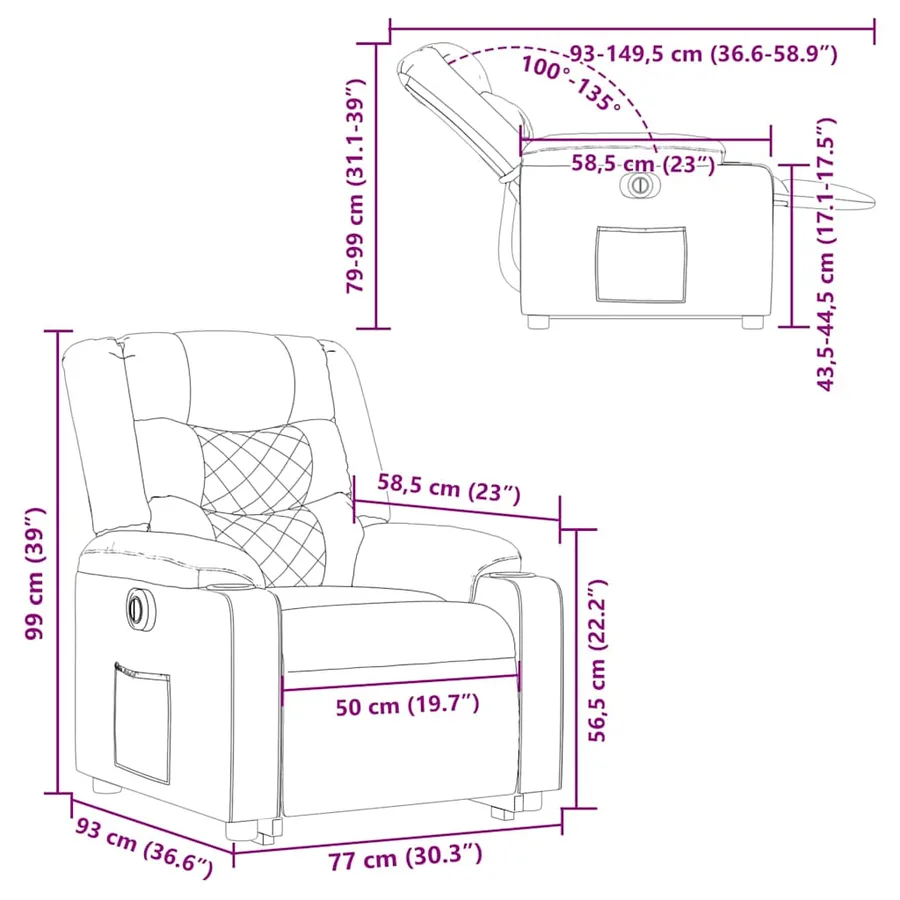 Fauteuil inclinable électrique taupe tissu - 17