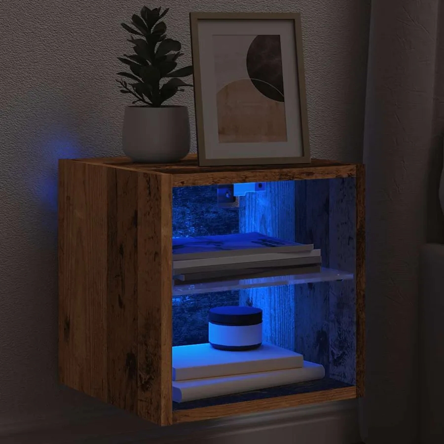 Meuble TV mural avec lumières LED vieux bois 30x28,5x30 cm - 6