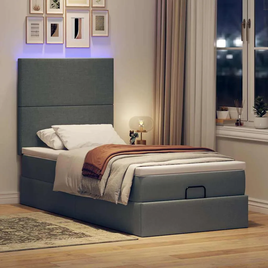 Cadre de lit ottoman avec matelas gris foncé 100x200 cm tissu - 3