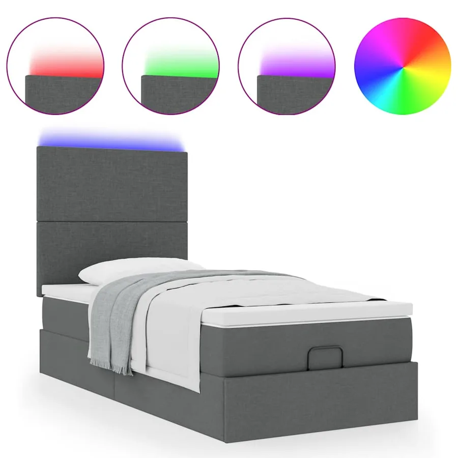 Cadre de lit ottoman avec matelas gris foncé 100x200 cm tissu - 5