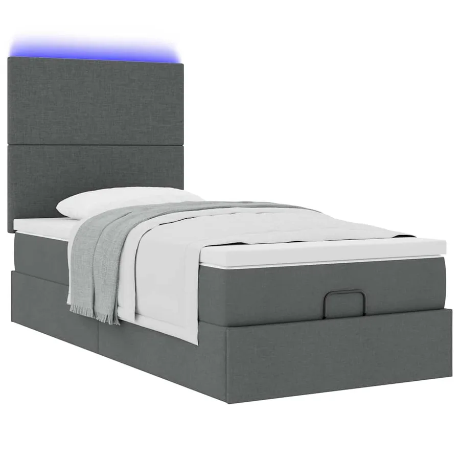 Cadre de lit ottoman avec matelas gris foncé 100x200 cm tissu - 6