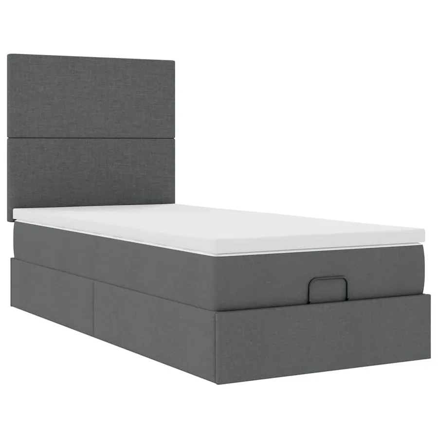 Cadre de lit ottoman avec matelas gris foncé 100x200 cm tissu - 7