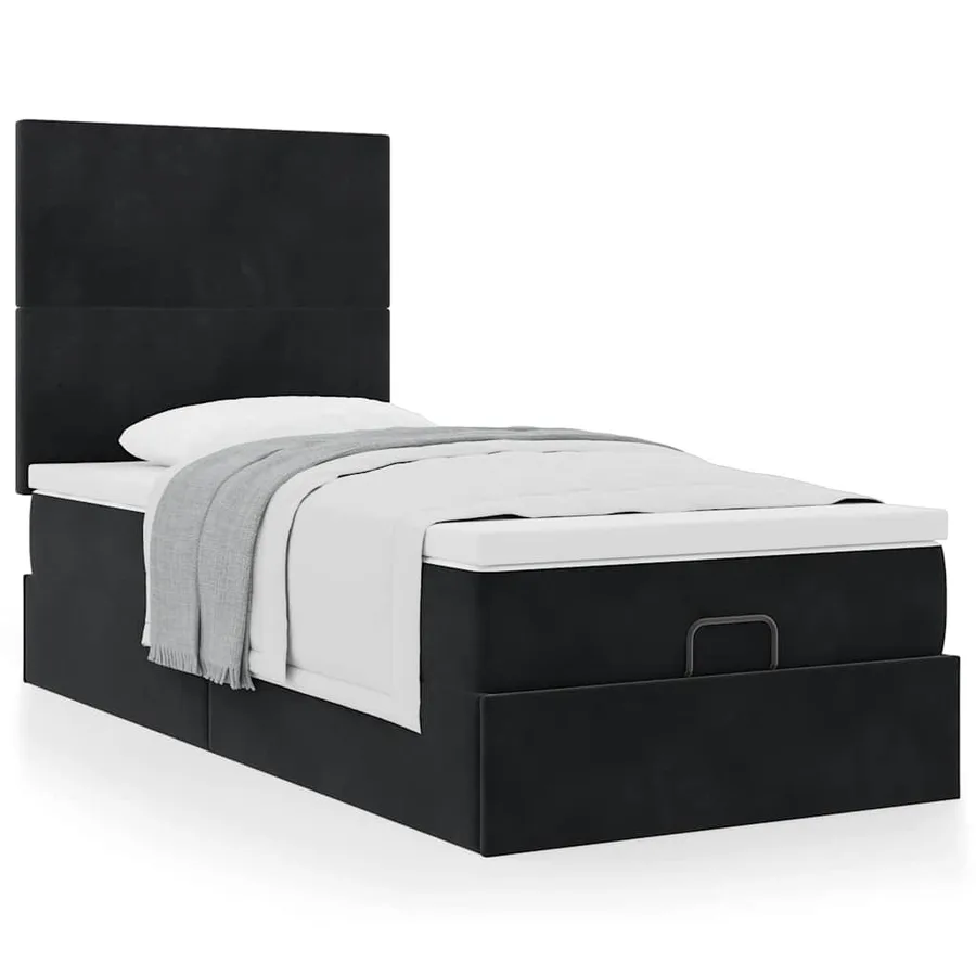 Cadre de lit ottoman avec matelas noir 100x200cm velours - 4