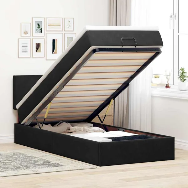 Cadre de lit ottoman avec matelas noir 100x200cm velours