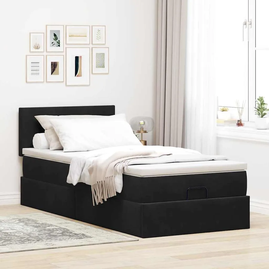 Cadre de lit ottoman avec matelas noir 100x200cm velours - 3