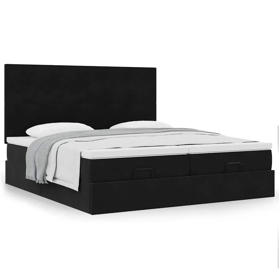 Cadre de lit ottoman avec matelas noir 200x200cm velours - 4