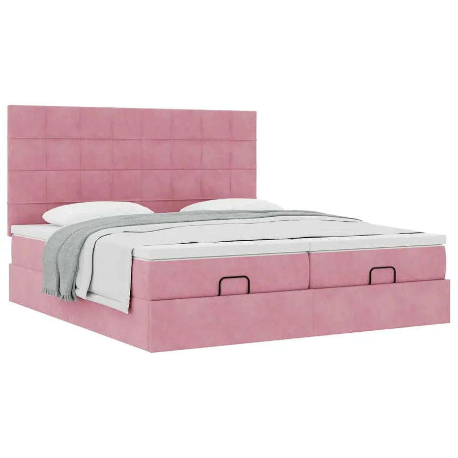 Cadre de lit ottoman avec matelas rose 200x200 cm velours - 5