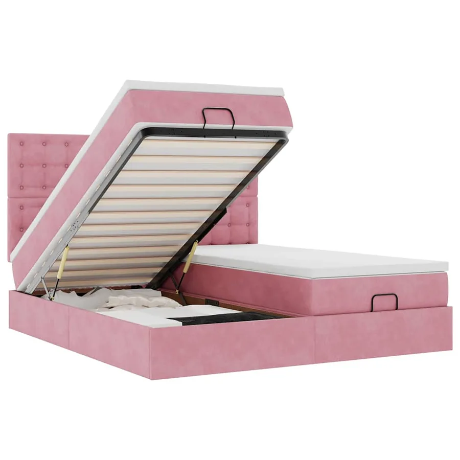 Cadre de lit ottoman avec matelas rose 200x200 cm velours - 2