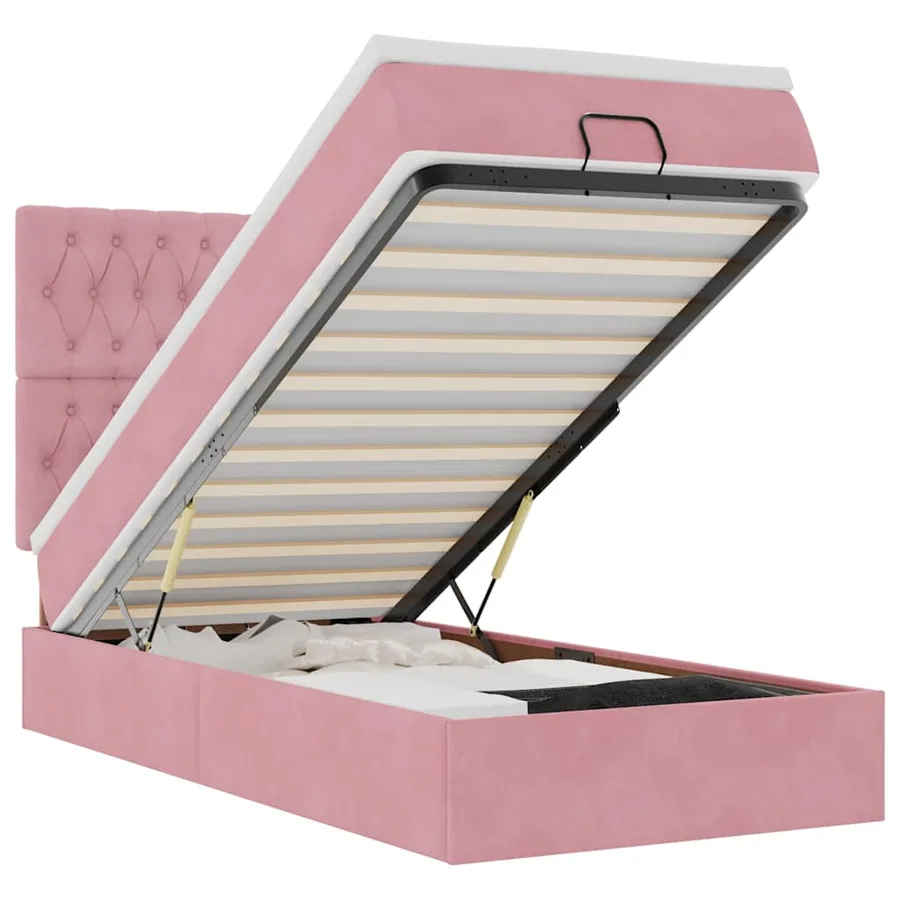 Cadre de lit ottoman avec matelas rose 100x200 cm velours - 2