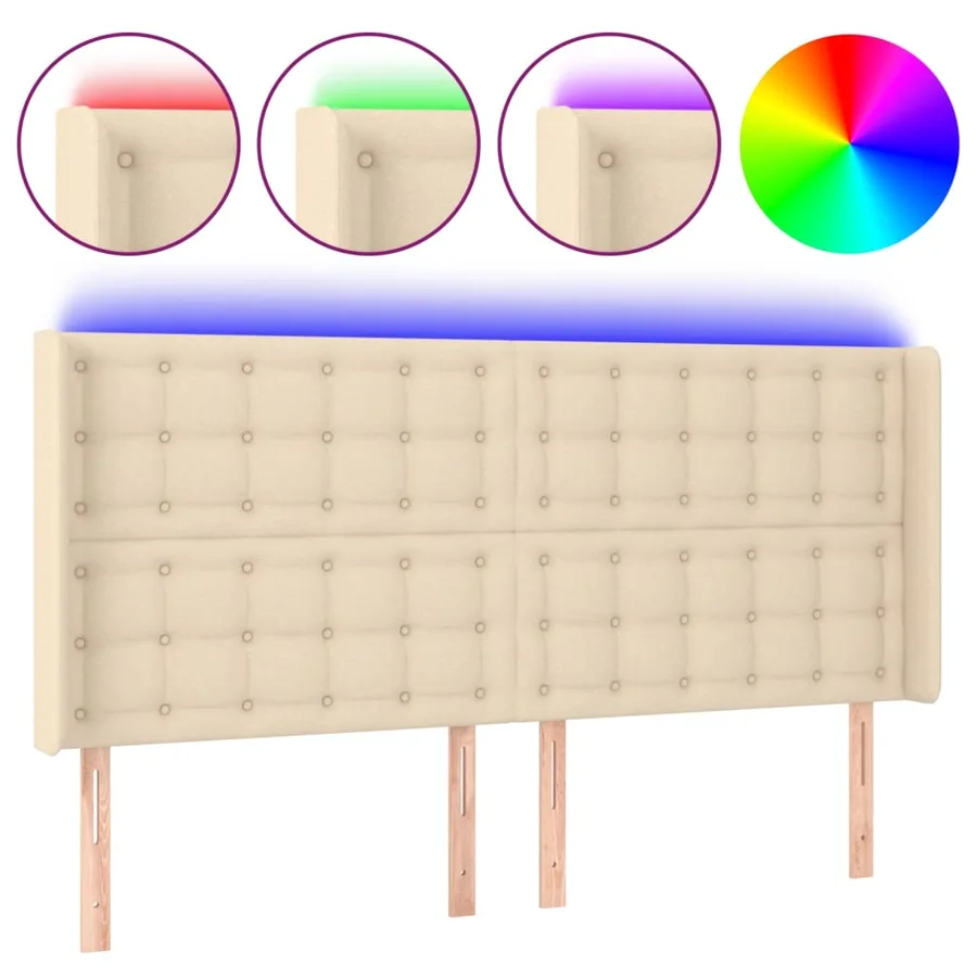 Tête de lit à LED Crème 163x16x118/128 cm Tissu - 2
