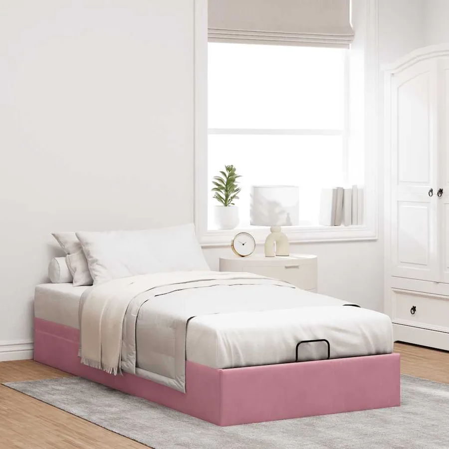 Cadre de lit ottoman sans matelas rose 100x200 cm velours - 3