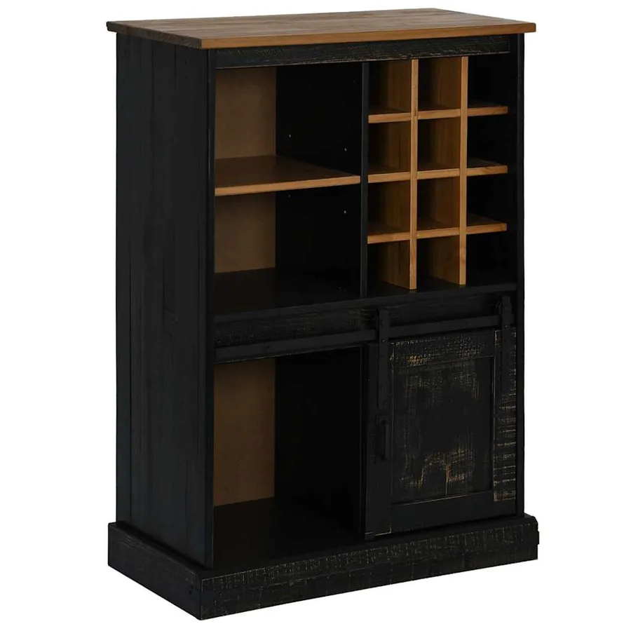 Armoire à vin HALDEN casiers à vin porte coulissante noir pin - 2