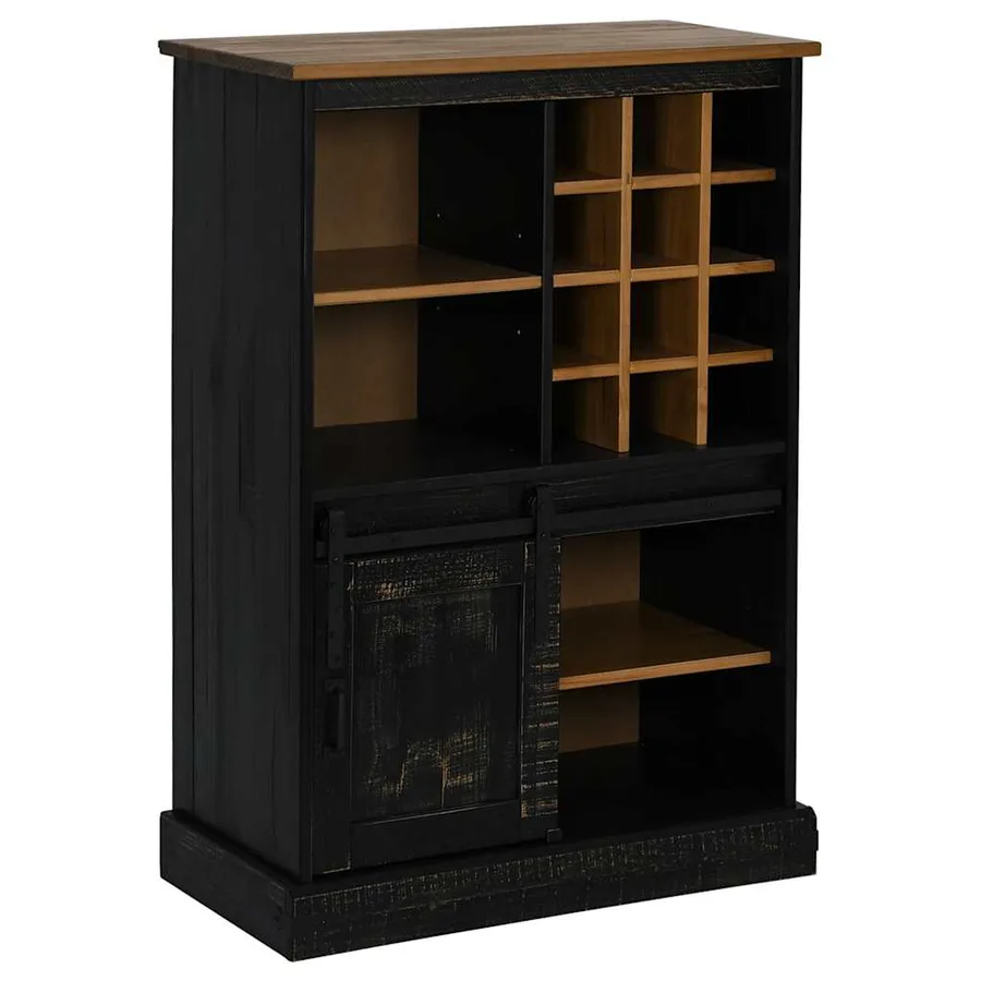 Armoire à vin HALDEN casiers à vin porte coulissante noir pin - 3