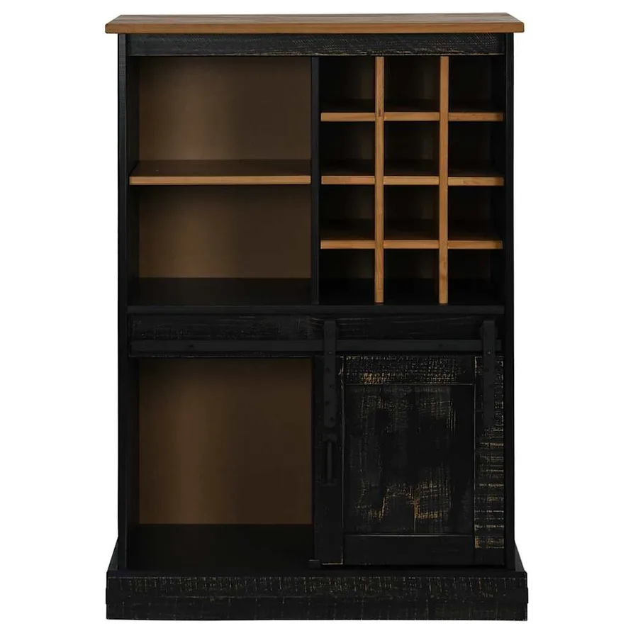 Armoire à vin HALDEN casiers à vin porte coulissante noir pin - 4