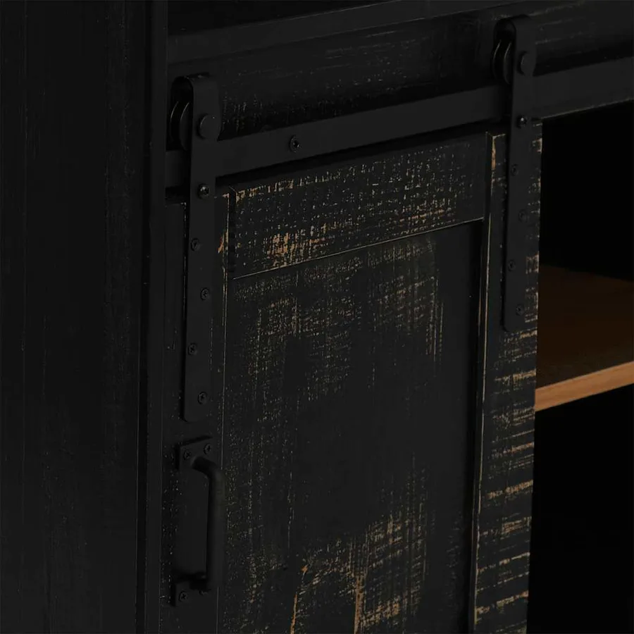 Armoire à vin HALDEN casiers à vin porte coulissante noir pin - 8